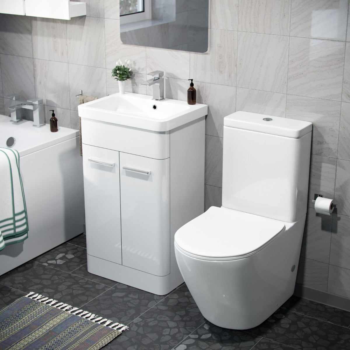 Afern 500mm Freestanding Vanity Unit and Close Coupled Rimless Toilet White