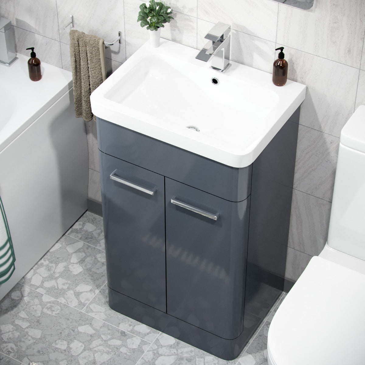 Afern 500mm Freestanding Vanity Unit and Close Coupled Rimless Toilet Anthracite