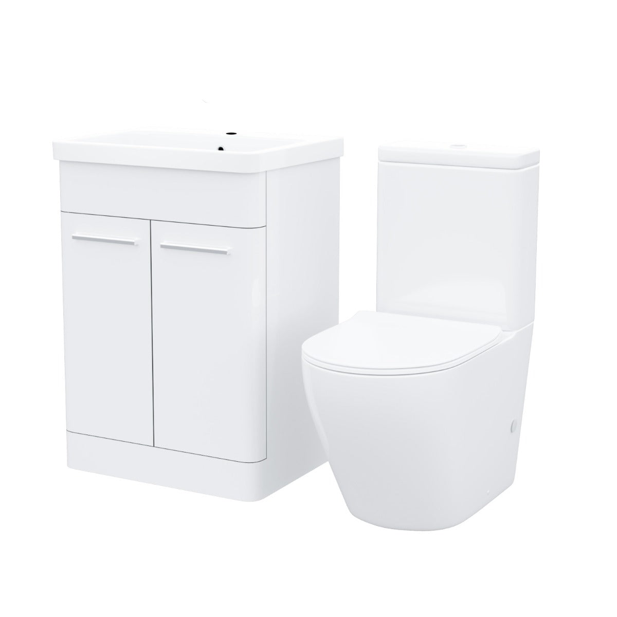 Afern 600mm Freestanding Vanity Unit And Curved Close Coupled Toilet White