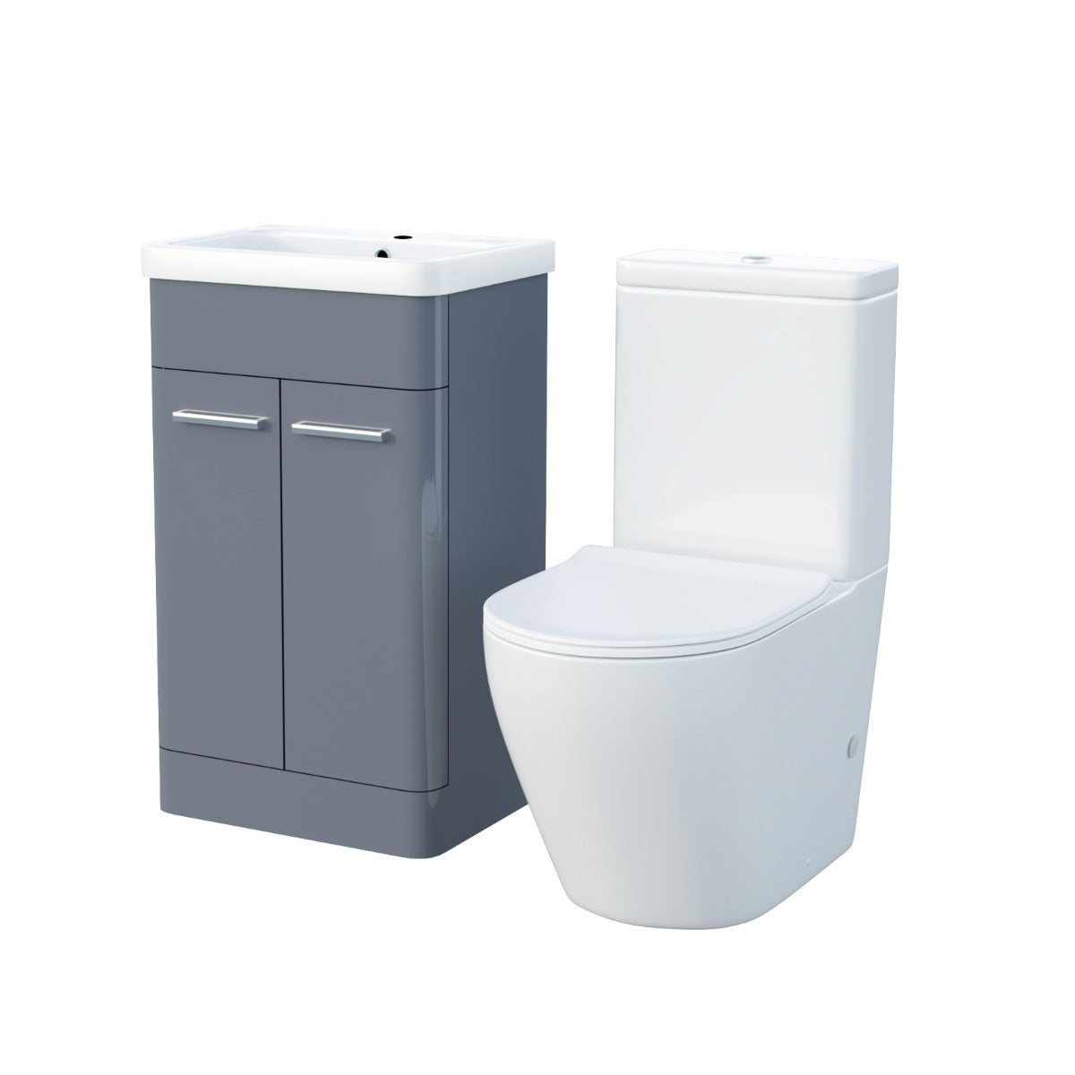 Afern 500mm Freestanding Vanity Unit and Close Coupled Rimless Toilet Steel Grey