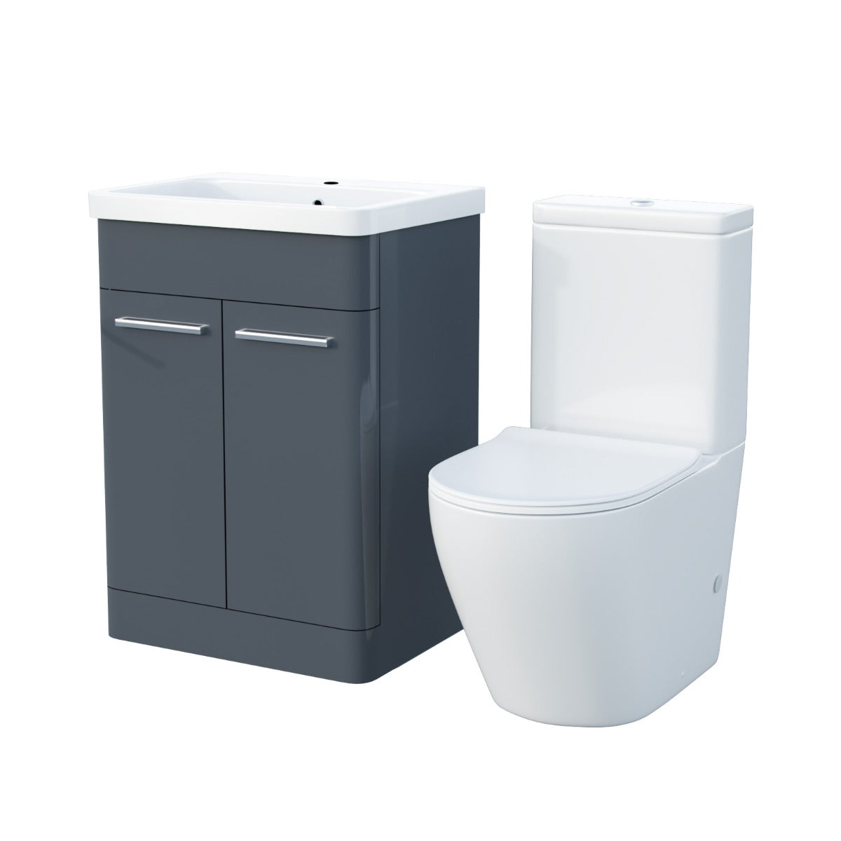 Afern Anthracite 600mm Freestanding Vanity Unit, Curved Rimless Close Coupled Toilet