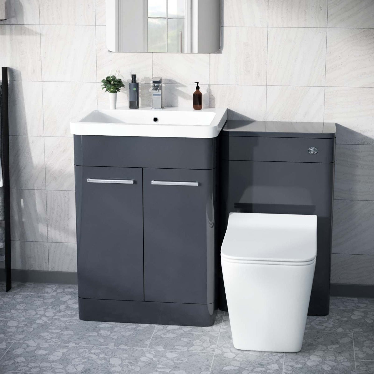 Afern Anthracite 1100mm Vanity Basin with Unit WC Unit & Back to Wall Toilet