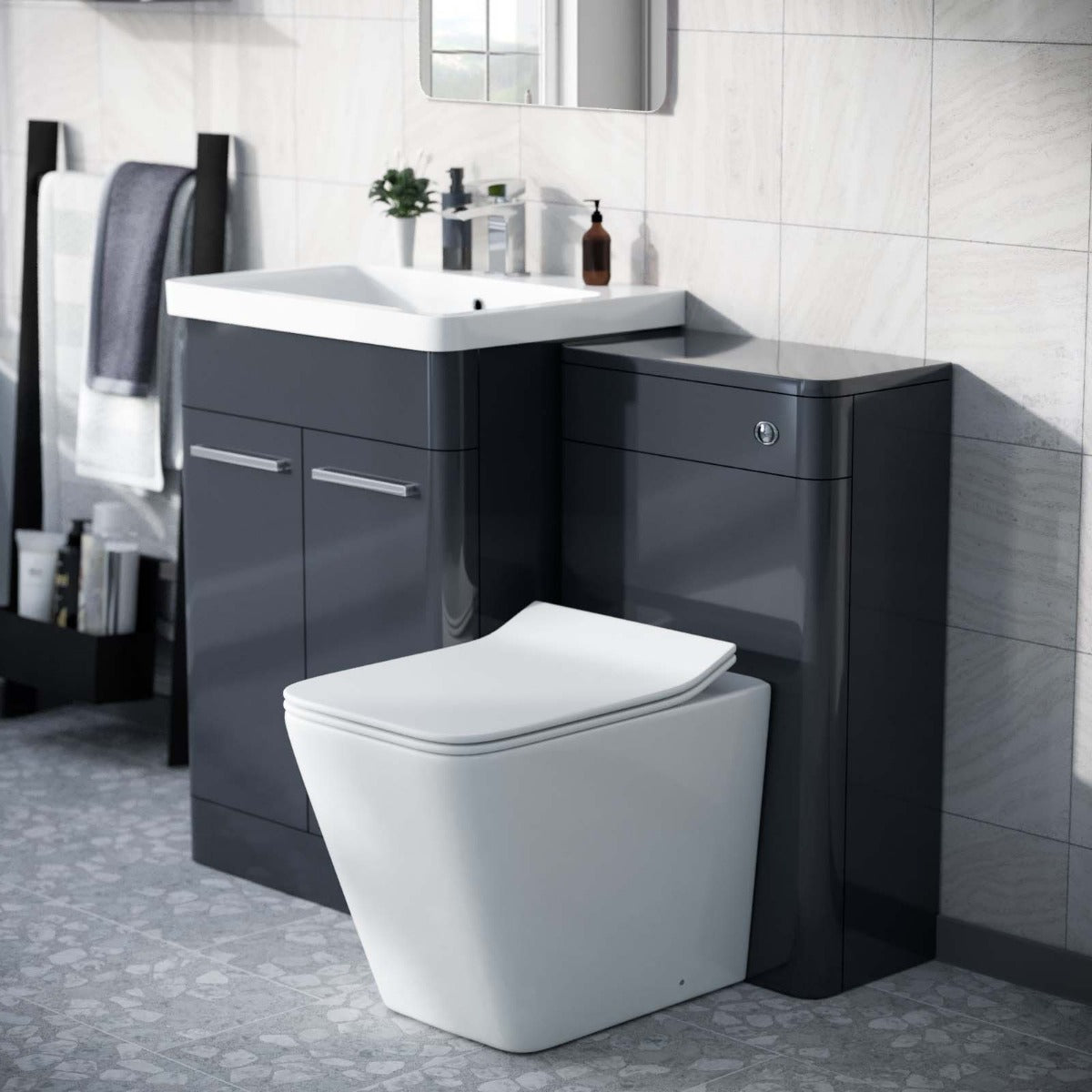 Afern Anthracite 1100mm Vanity Basin with Unit WC Unit & Back to Wall Toilet