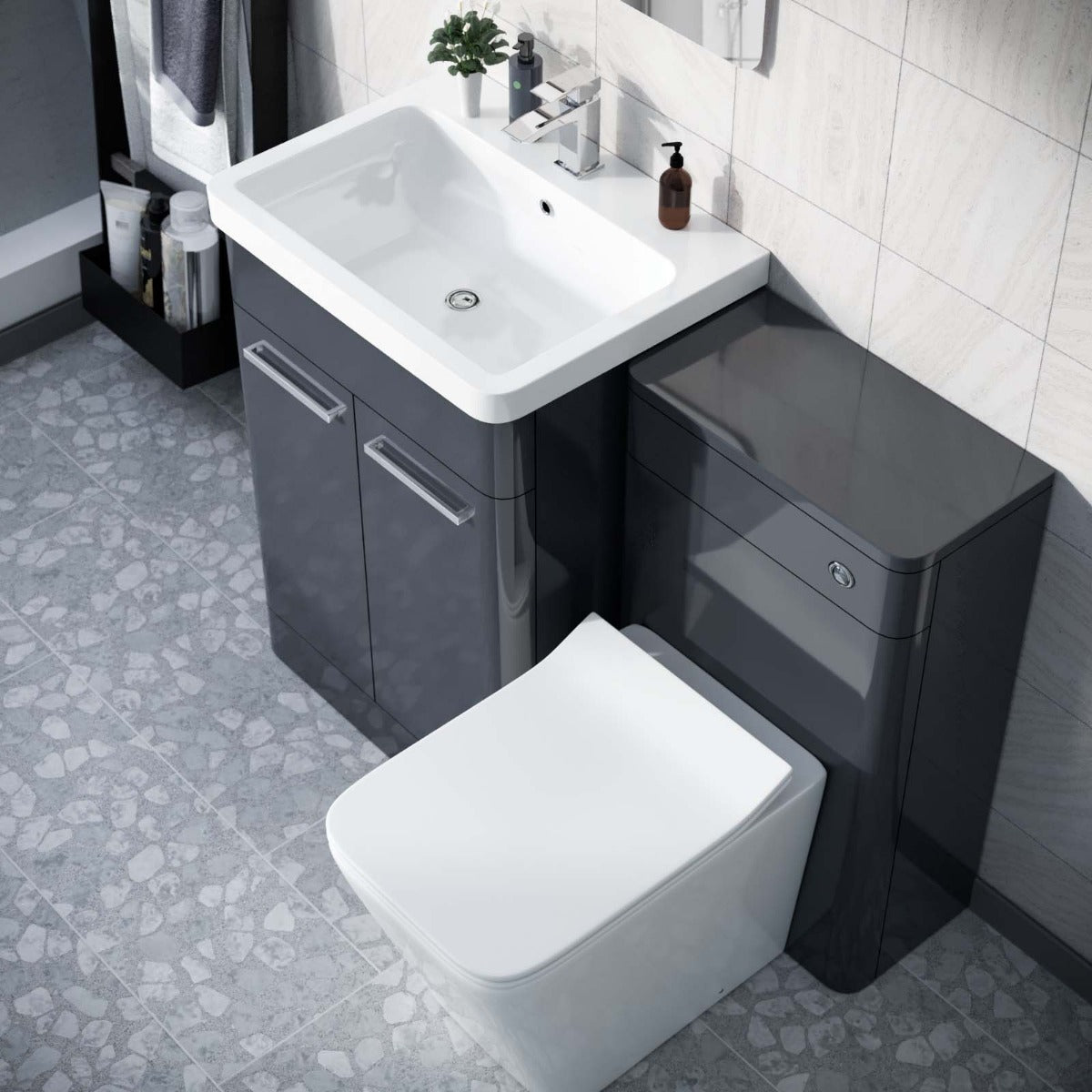Afern Anthracite 1100mm Vanity Basin with Unit WC Unit & Back to Wall Toilet