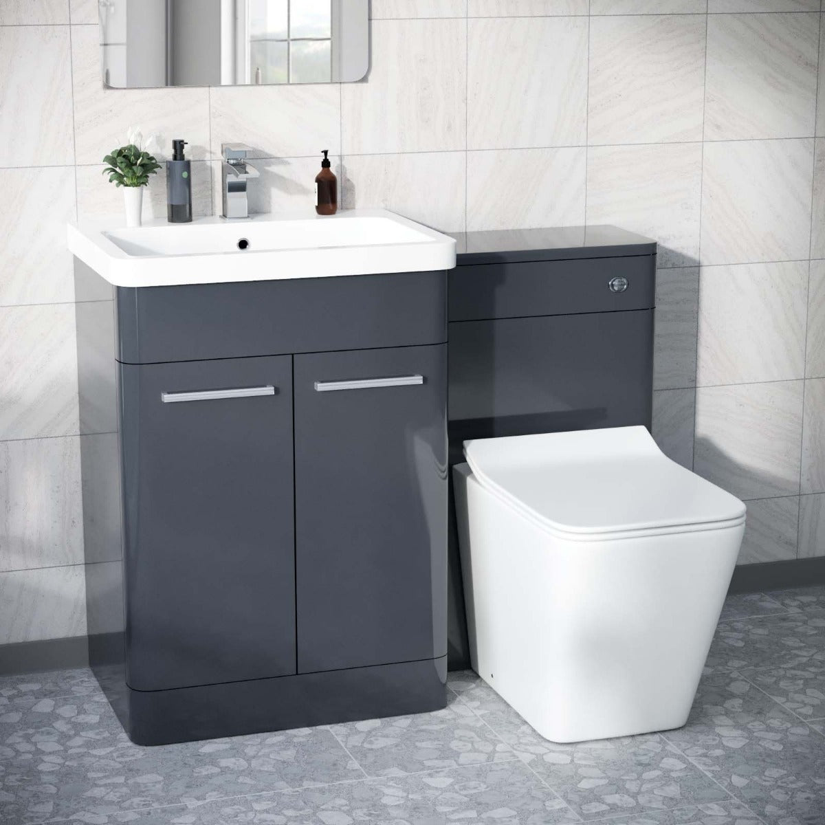 Afern Anthracite 1100mm Vanity Basin with Unit WC Unit & Back to Wall Toilet