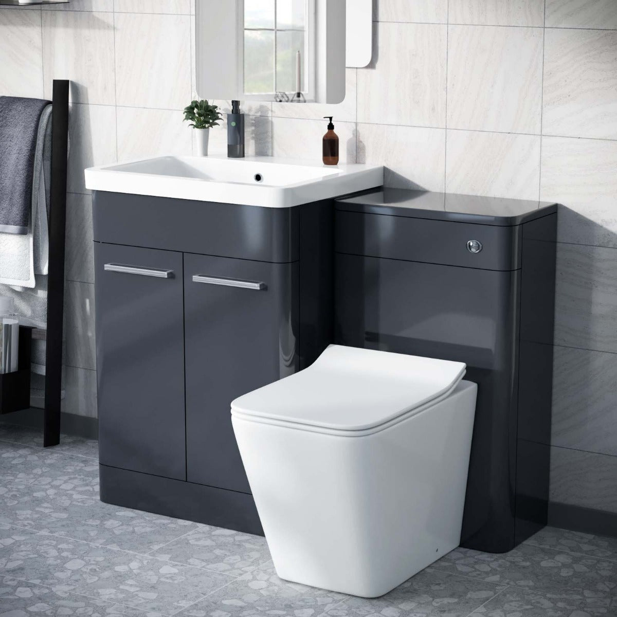 Afern Anthracite 1100mm Vanity Basin with Unit WC Unit & Back to Wall Toilet