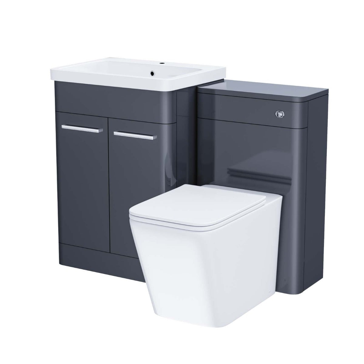 Afern Anthracite 600mm Vanity Basin WC Unit & Square Rimless Back to Wall Toilet Pan