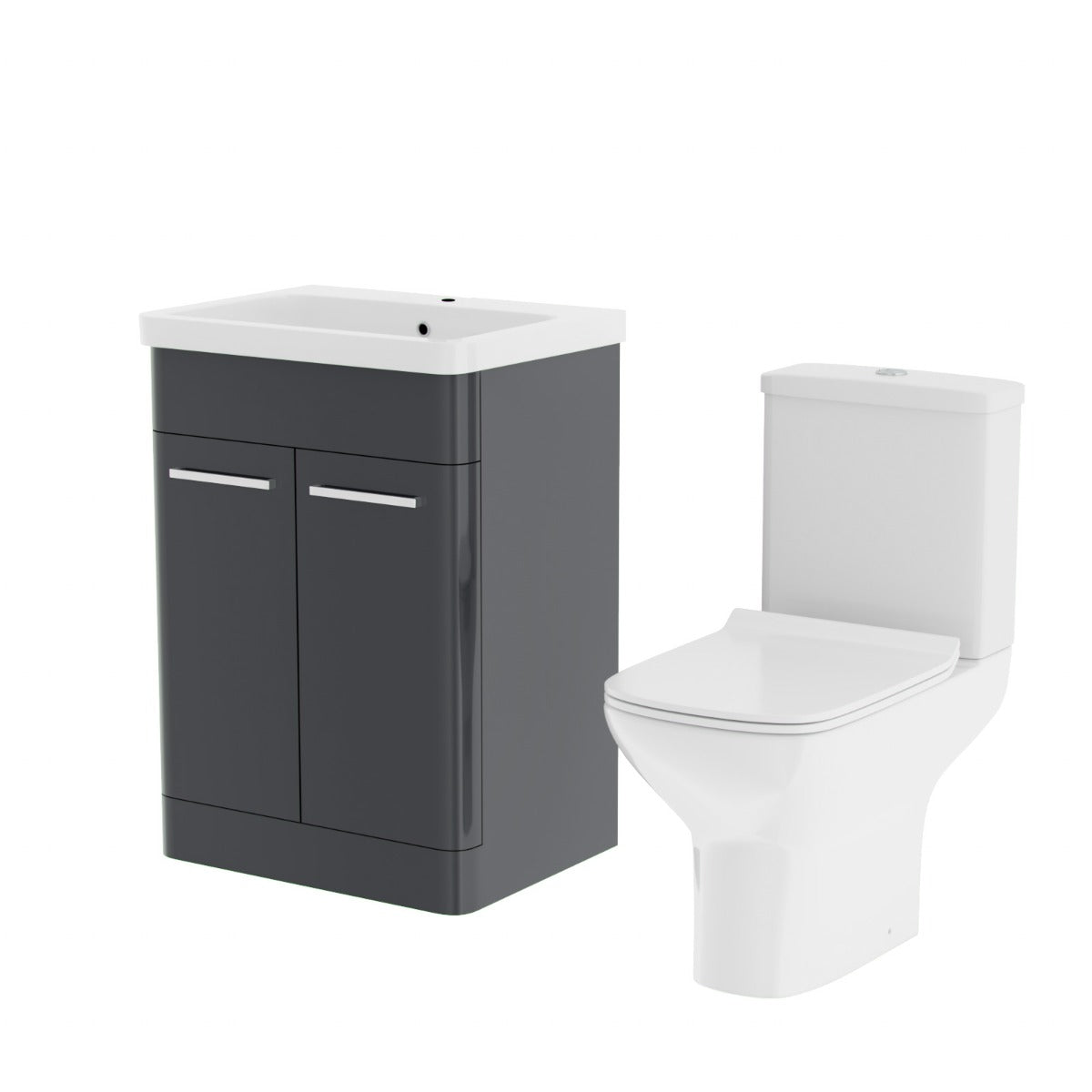 Afern Anthracite 600mm Floorstanding Vanity Basin Unit & Rimless Close Coupled Toilet