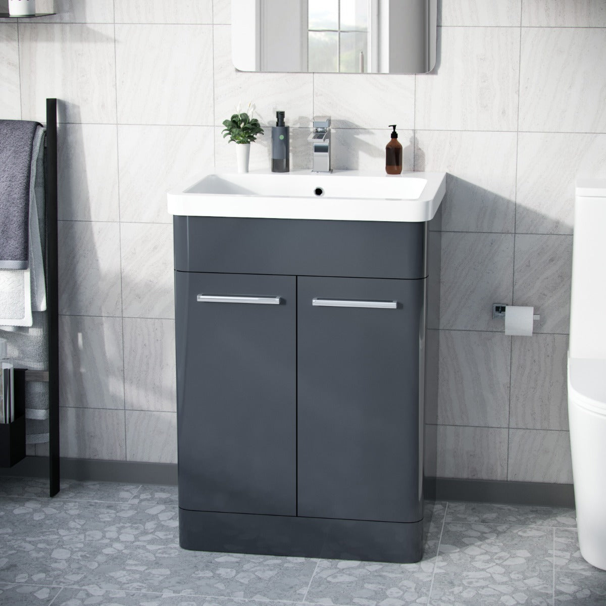 Afern Anthracite 600mm Vanity Unit Cabinet and Wash Basin