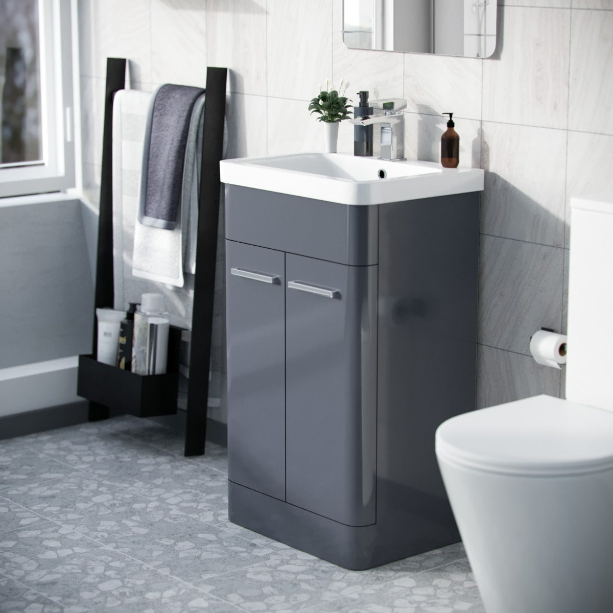 Afern 500mm Vanity Unit Cabinet and Wash Basin Steel Grey