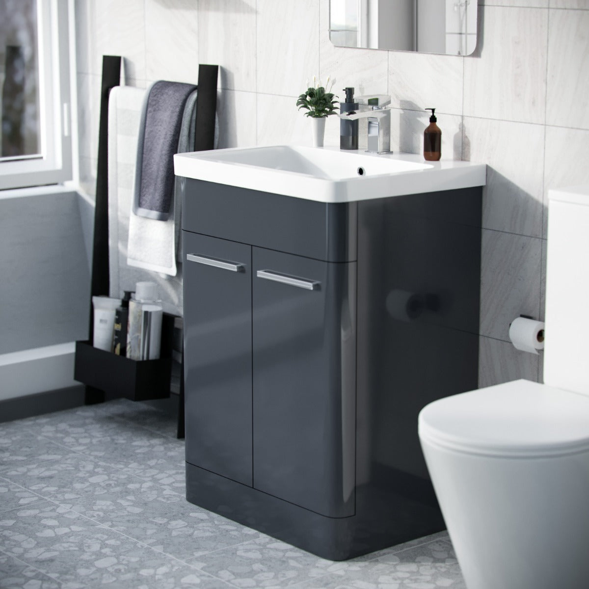 Afern Anthracite 600mm Vanity Unit Cabinet and Wash Basin