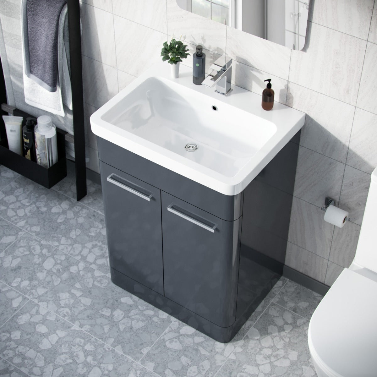Afern Anthracite 600mm Vanity Unit Cabinet and Wash Basin