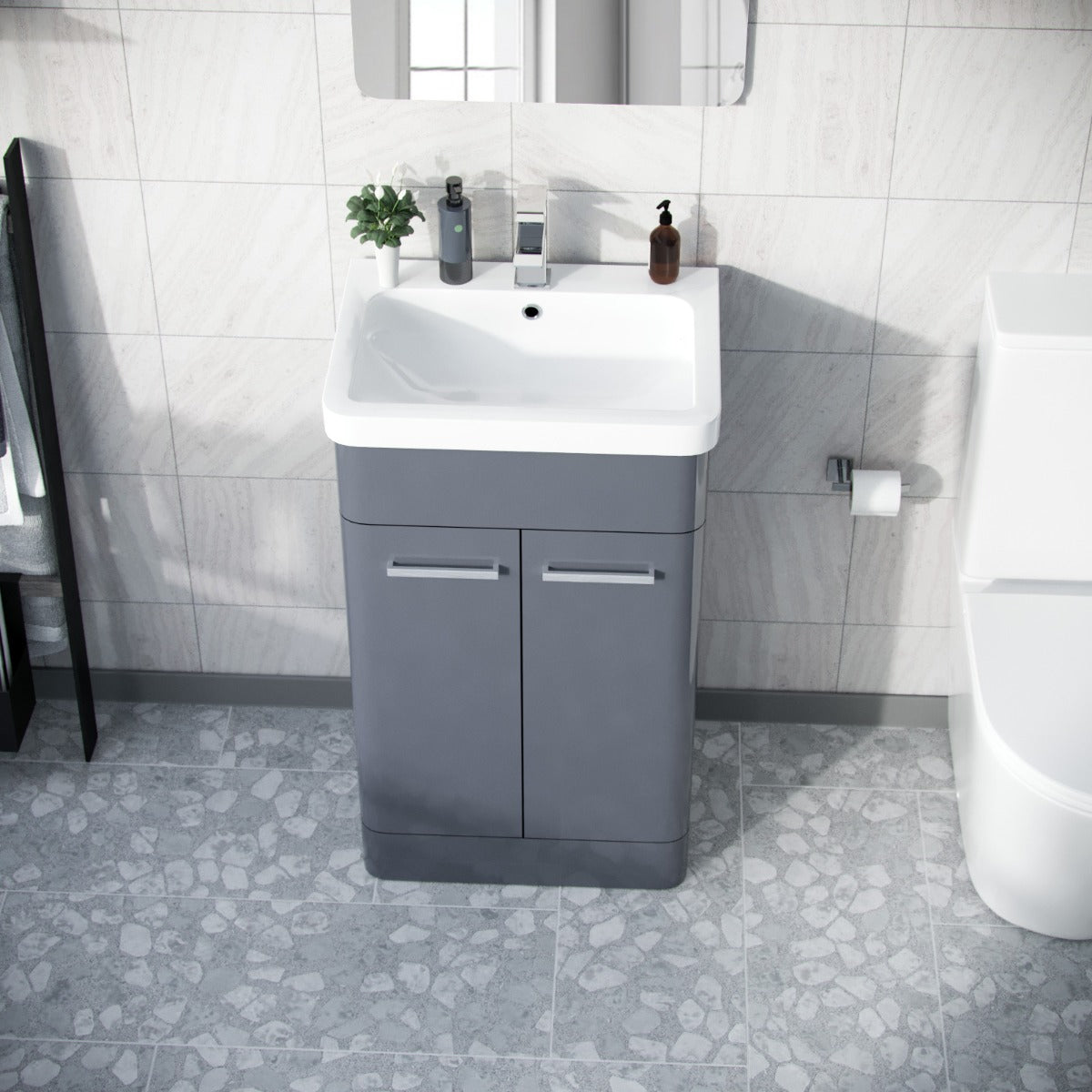 Afern 500mm Vanity Unit Cabinet and Wash Basin Steel Grey