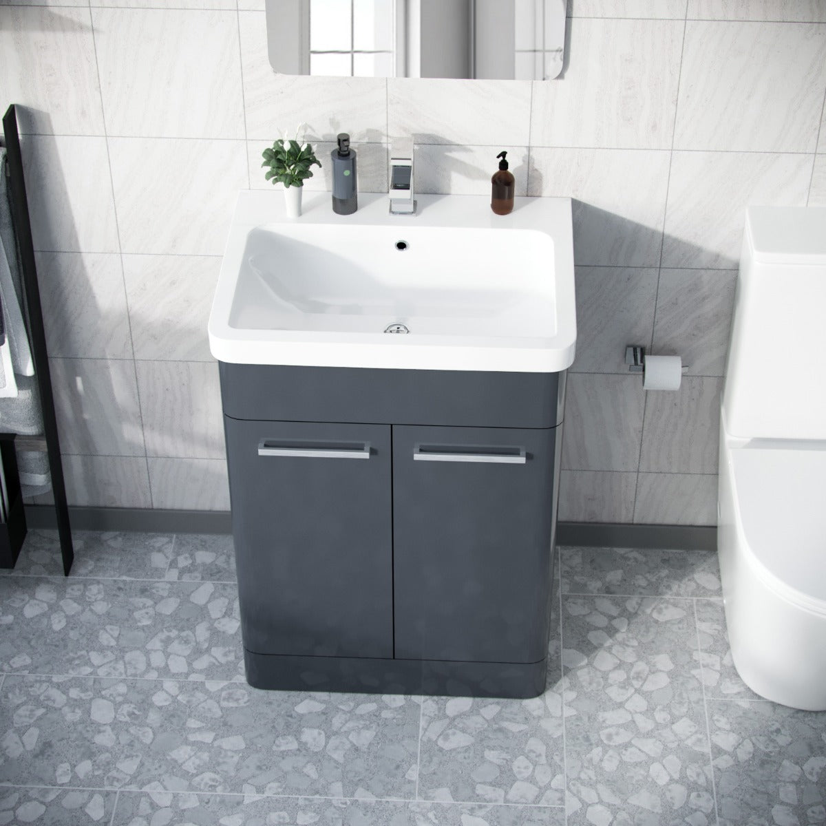 Afern Anthracite 600mm Vanity Unit Cabinet and Wash Basin