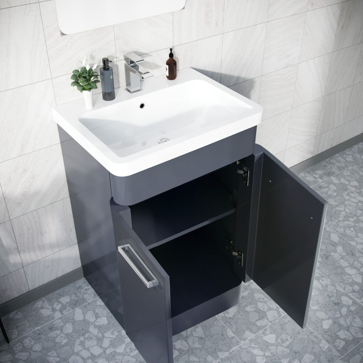 Afern Anthracite 600mm Floorstanding Vanity Basin Unit & Rimless Close Coupled Toilet