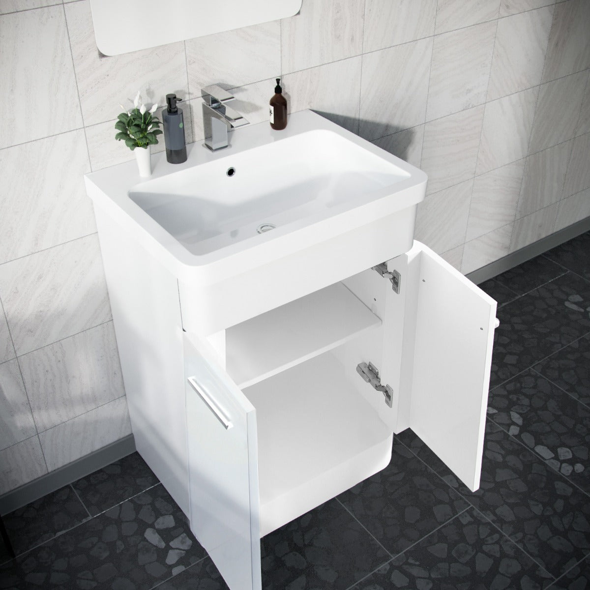 Afern 600mm Floorstanding Vanity Basin Unit & Rimless Close Coupled Toilet White