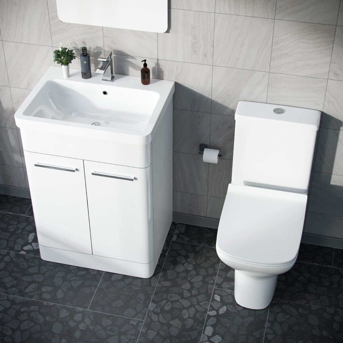 Afern 600mm Floorstanding Vanity Basin Unit & Rimless Close Coupled Toilet White