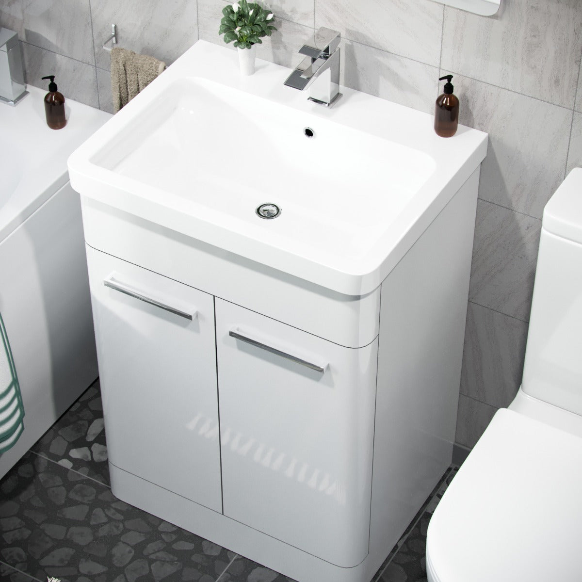 Afern 600mm Freestanding Vanity Unit, Curved Rimless Close Coupled Toilet White