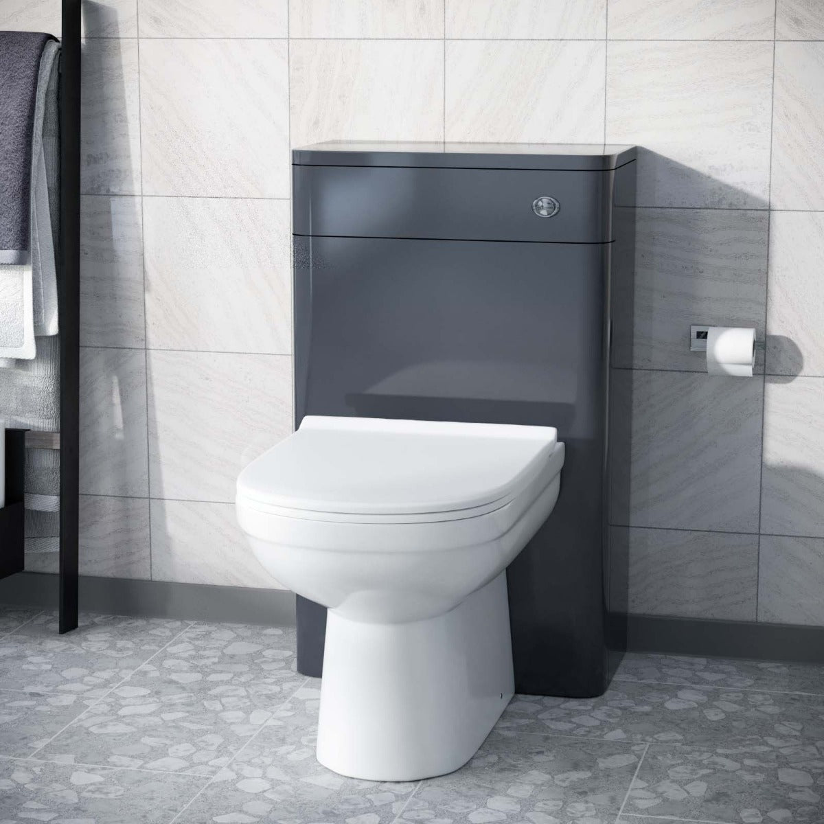 Afern Modern Anthracite 500mm Back To Wall WC Toilet Unit Gloss