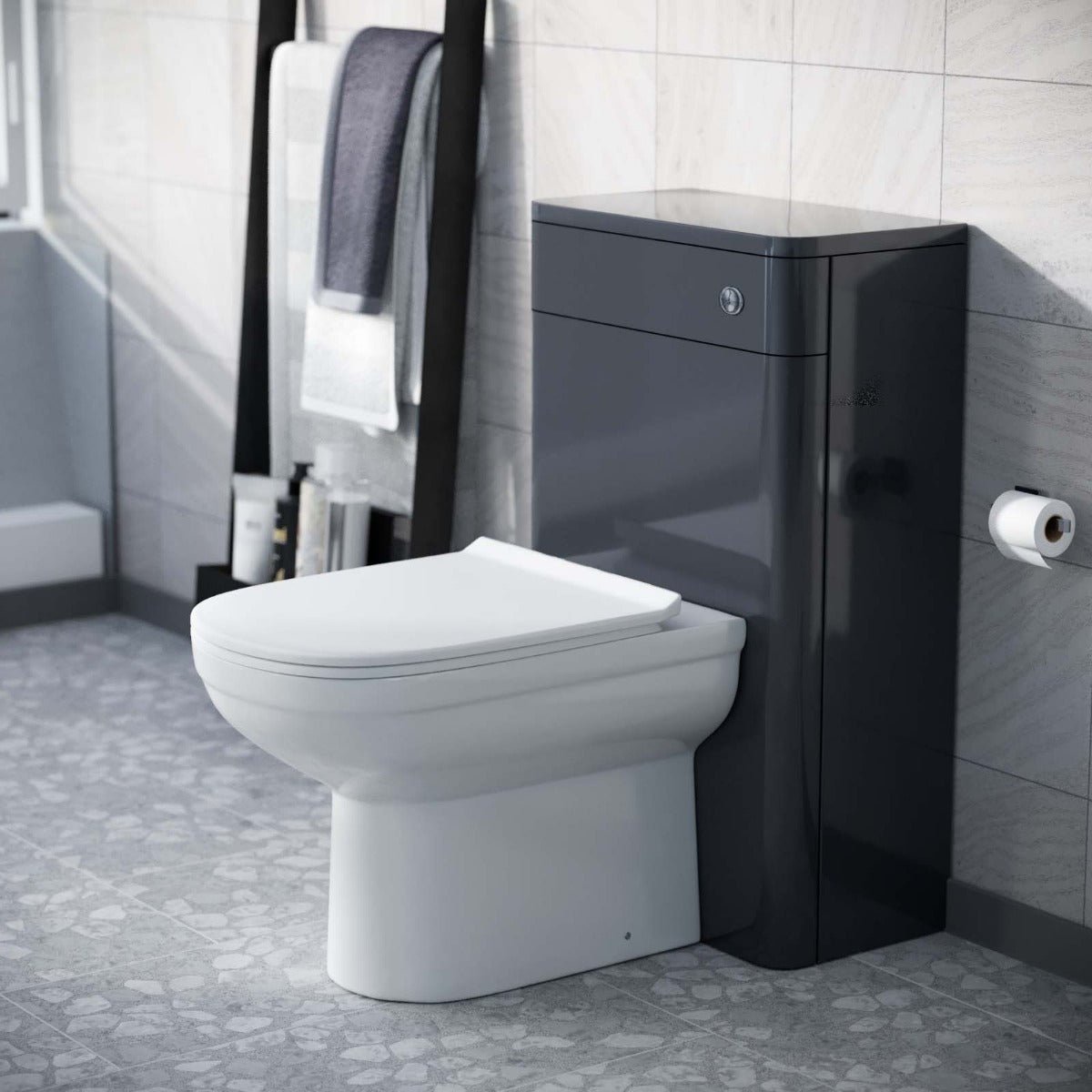 Afern Modern Anthracite 500mm Back To Wall WC Toilet Unit Gloss