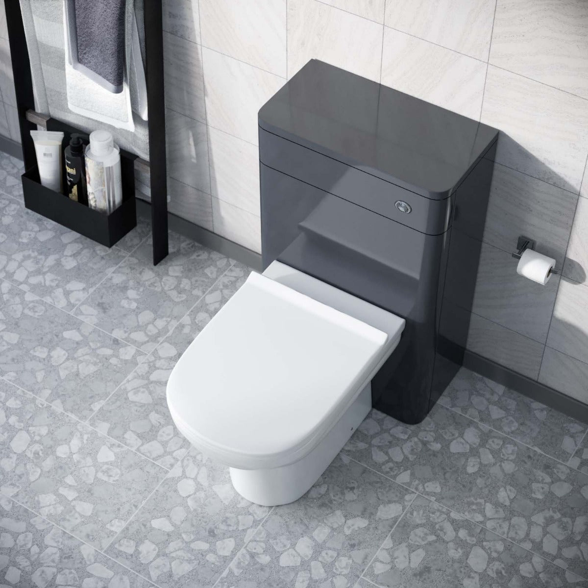 Afern Modern Anthracite 500mm Back To Wall WC Toilet Unit Gloss