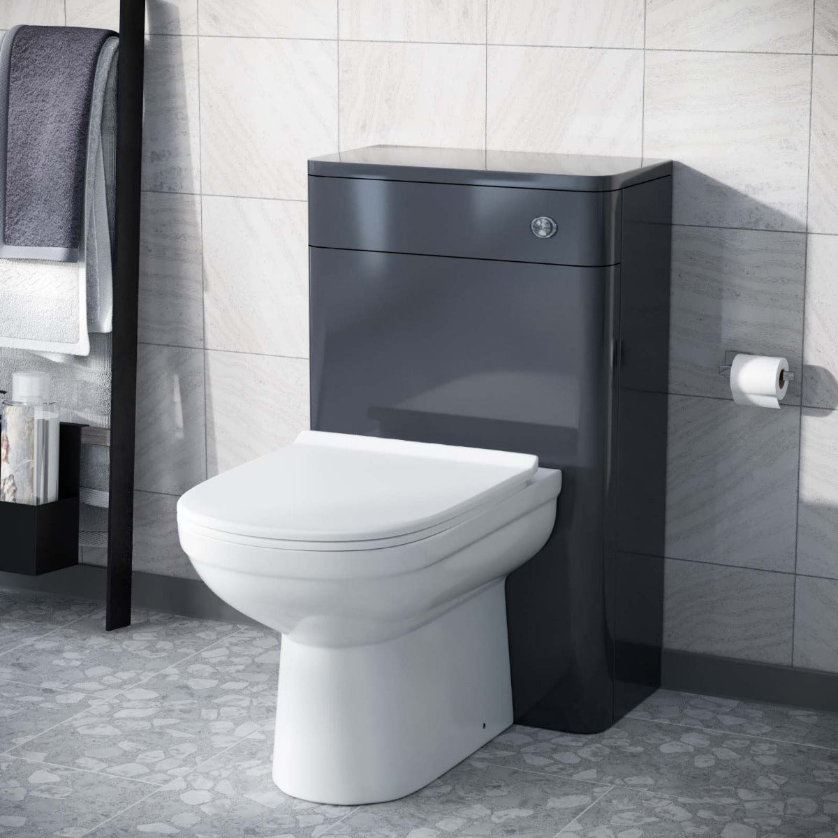 Afern Modern Anthracite 500mm Back To Wall WC Toilet Unit Gloss