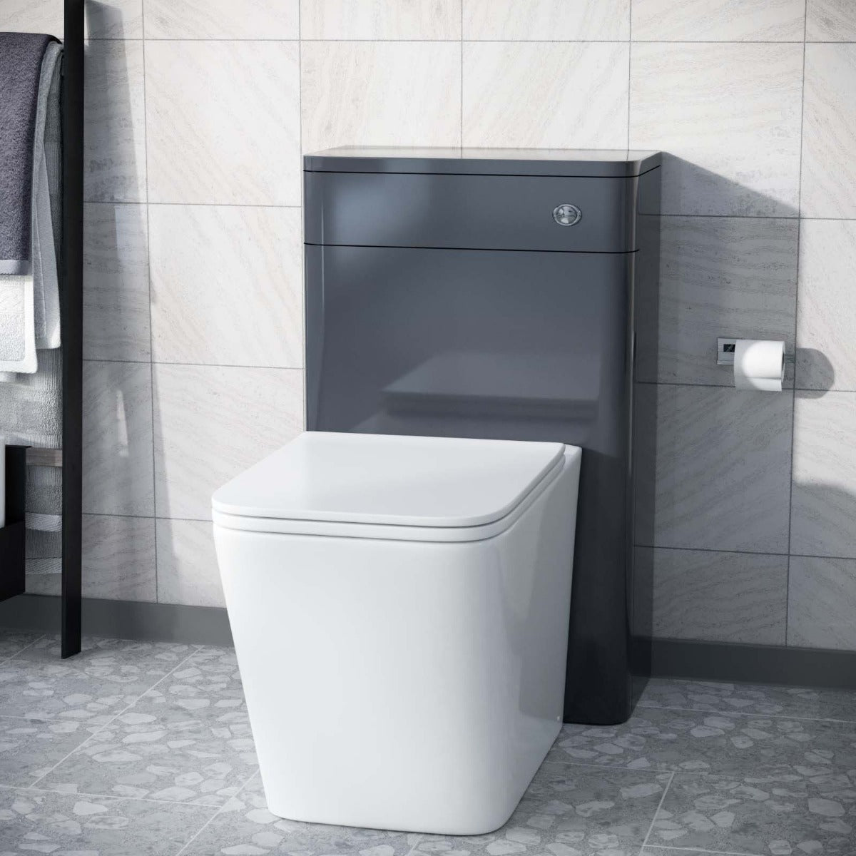 Afern Modern Anthracite 500mm Back To Wall WC Toilet Unit Rimless Space Saving
