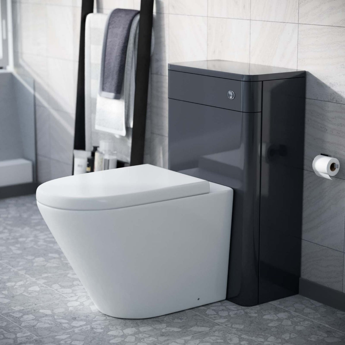 Afern Modern Anthracite 500mm Back To Wall WC Unit & Rimless Toilet Pan Space Saving