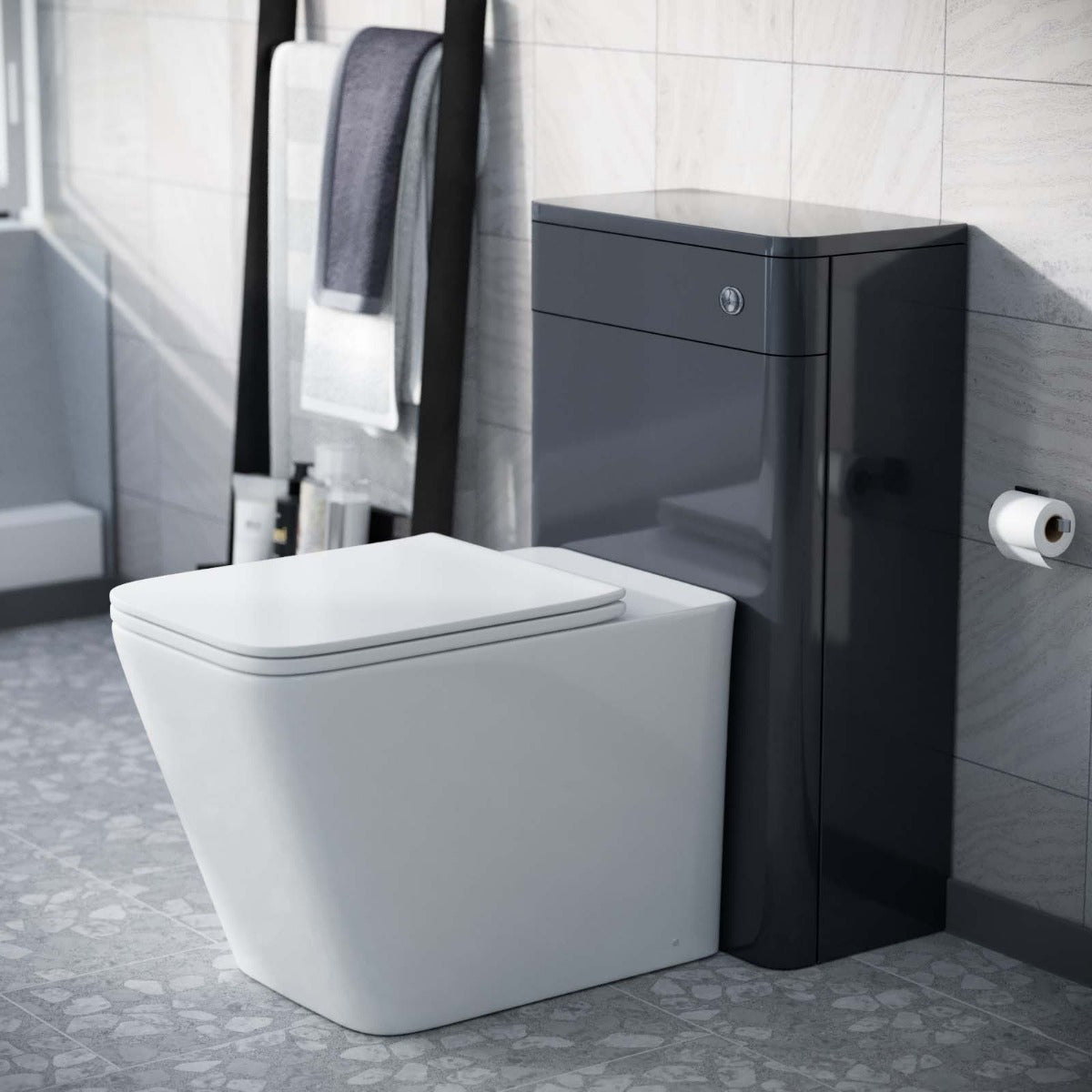 Afern Modern Anthracite 500mm Back To Wall WC Toilet Unit Rimless Space Saving