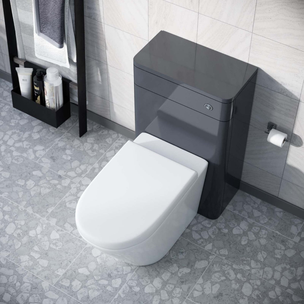 Afern Modern Anthracite 500mm Back To Wall WC Unit & Rimless Toilet Pan Space Saving