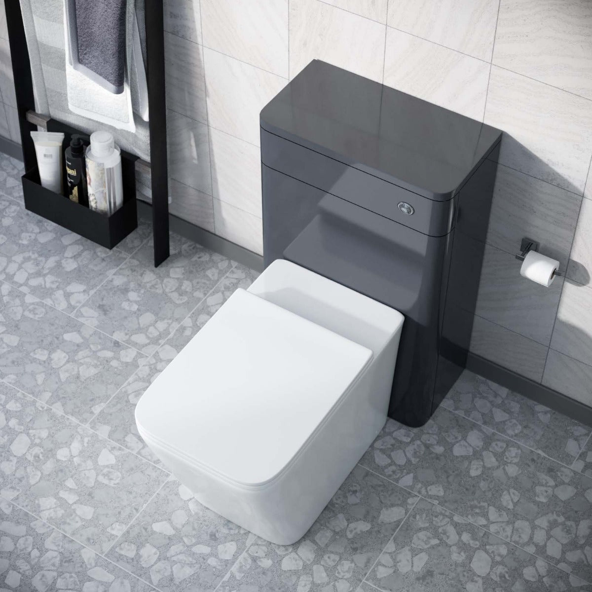 Afern Modern Grey 500mm Back To Wall WC Toilet Unit Rimless Space Saving
