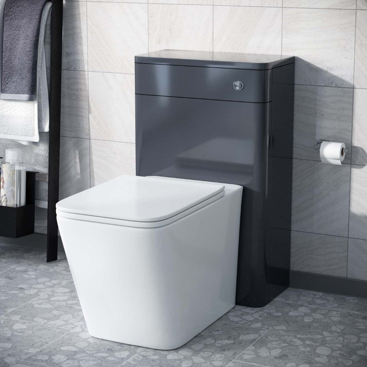 Afern Modern Anthracite 500mm Back To Wall WC Toilet Unit Rimless Space Saving