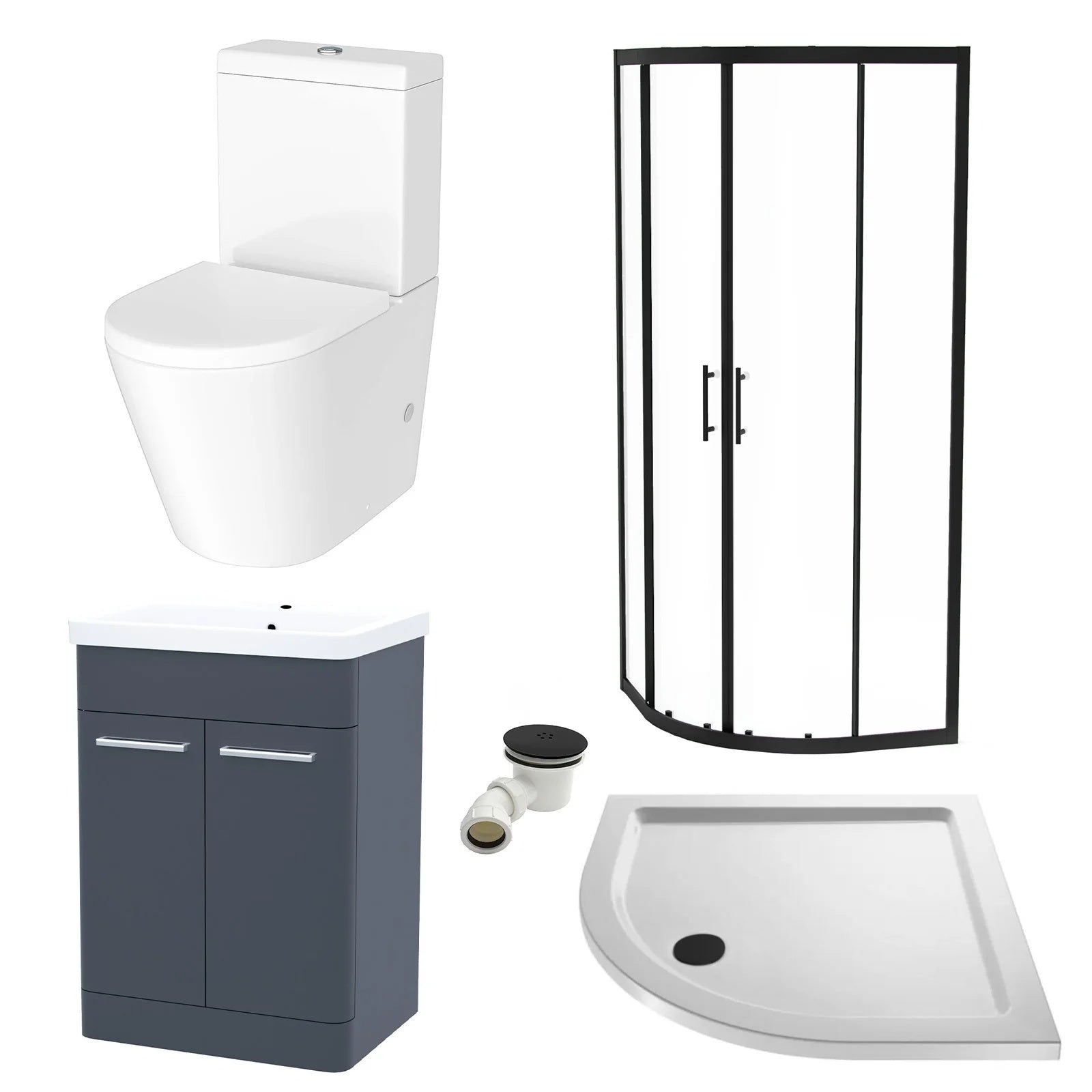 Afern Freestanding Anthracite Vanity with Close Coupled Toilet & 800mm Quadrant Screen