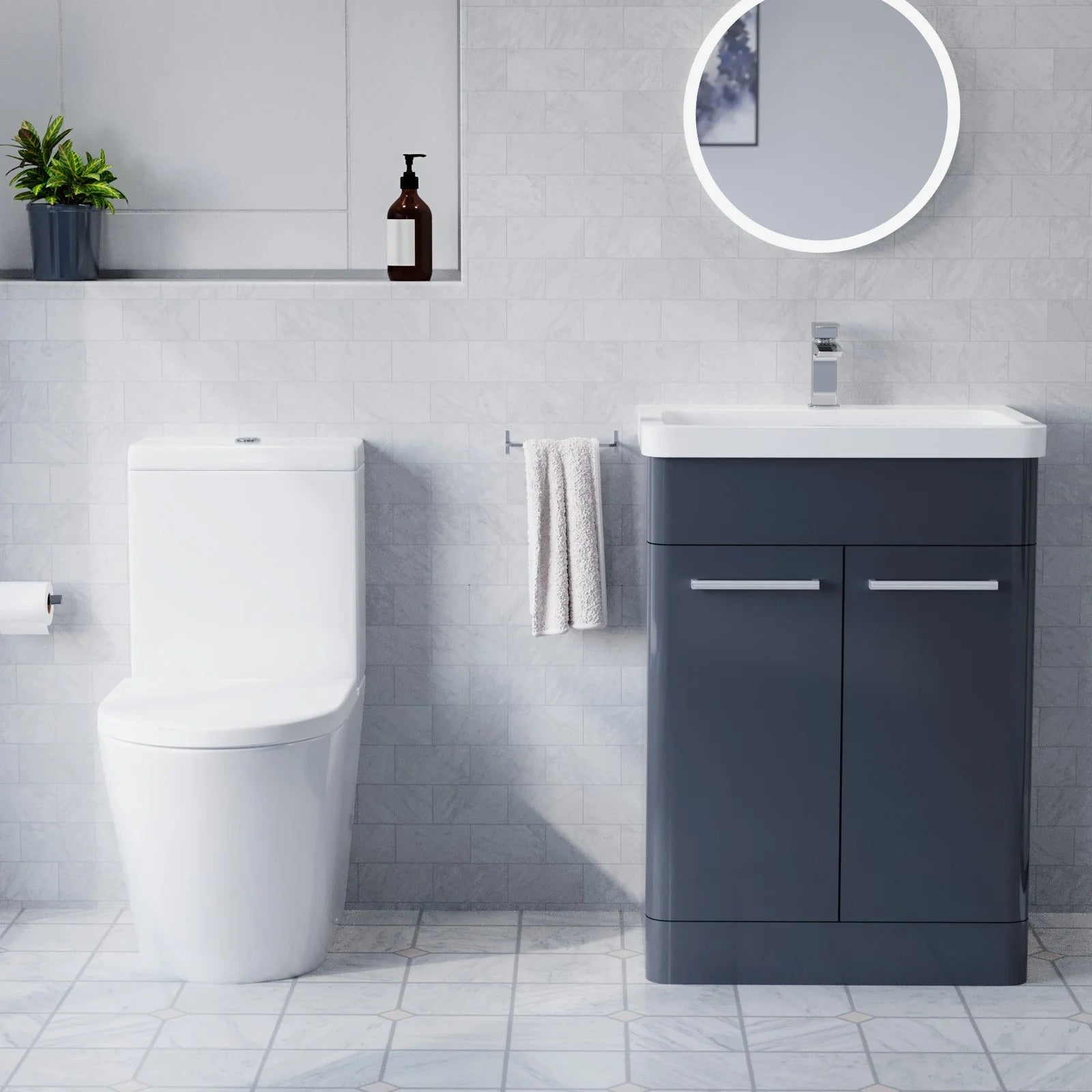 Afern Freestanding Anthracite Vanity with Close Coupled Toilet & 800mm Quadrant Screen