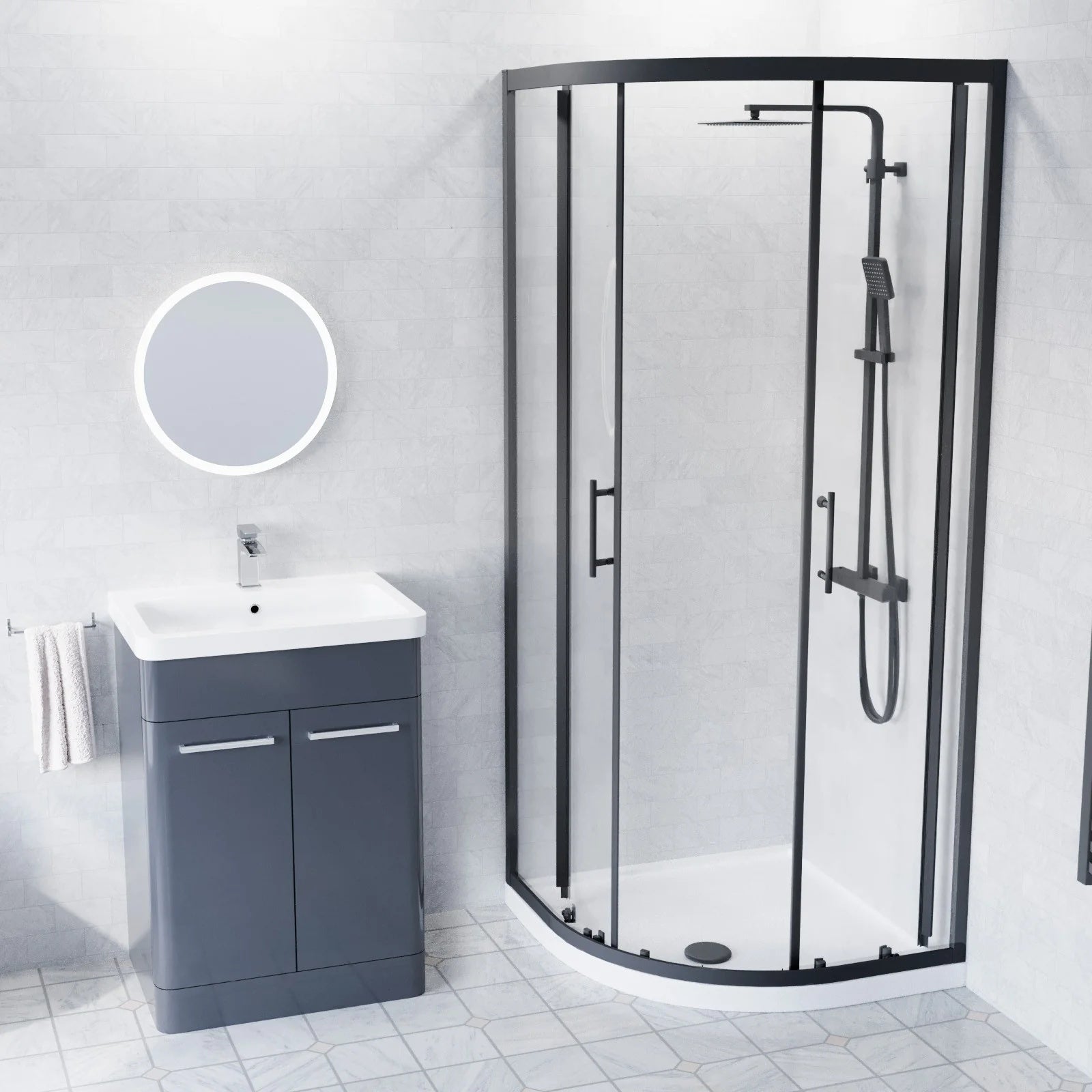 Afern Freestanding Anthracite Vanity with Close Coupled Toilet & 800mm Quadrant Screen