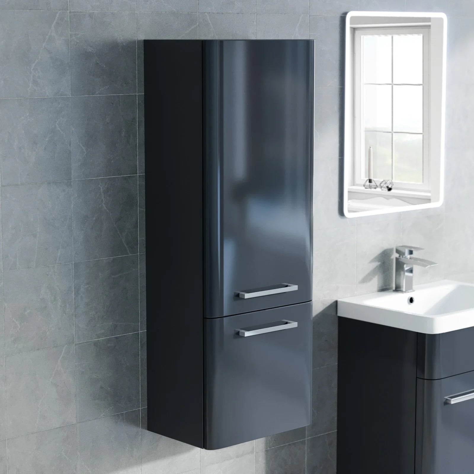 Afern Contemporary 1000mm Wall Hung Tall Cabinet - Anthracite