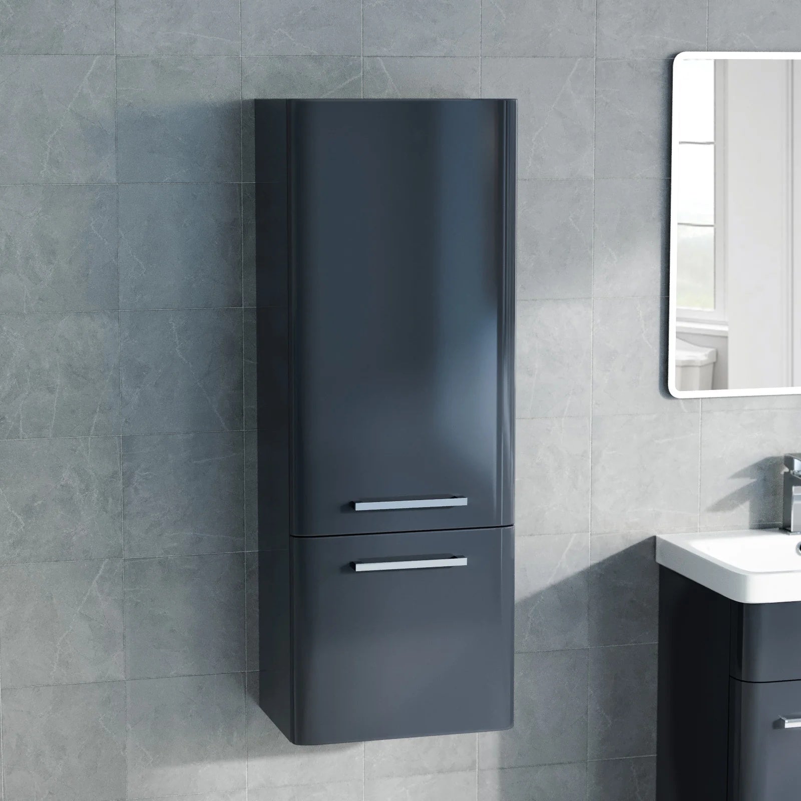 Afern Contemporary 1000mm Wall Hung Tall Cabinet - Anthracite