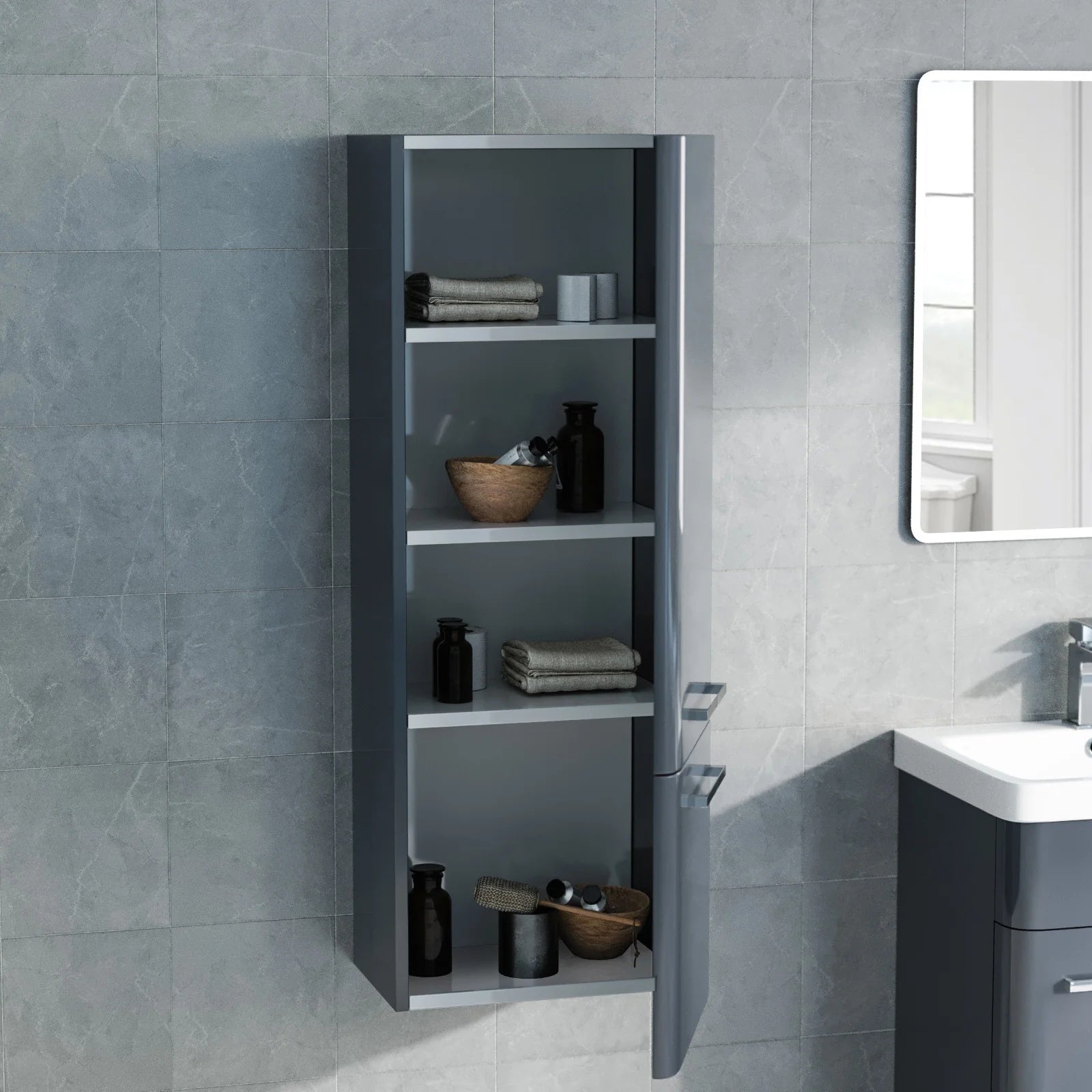 Afern Contemporary 1000mm Wall Hung Tall Cabinet - Anthracite