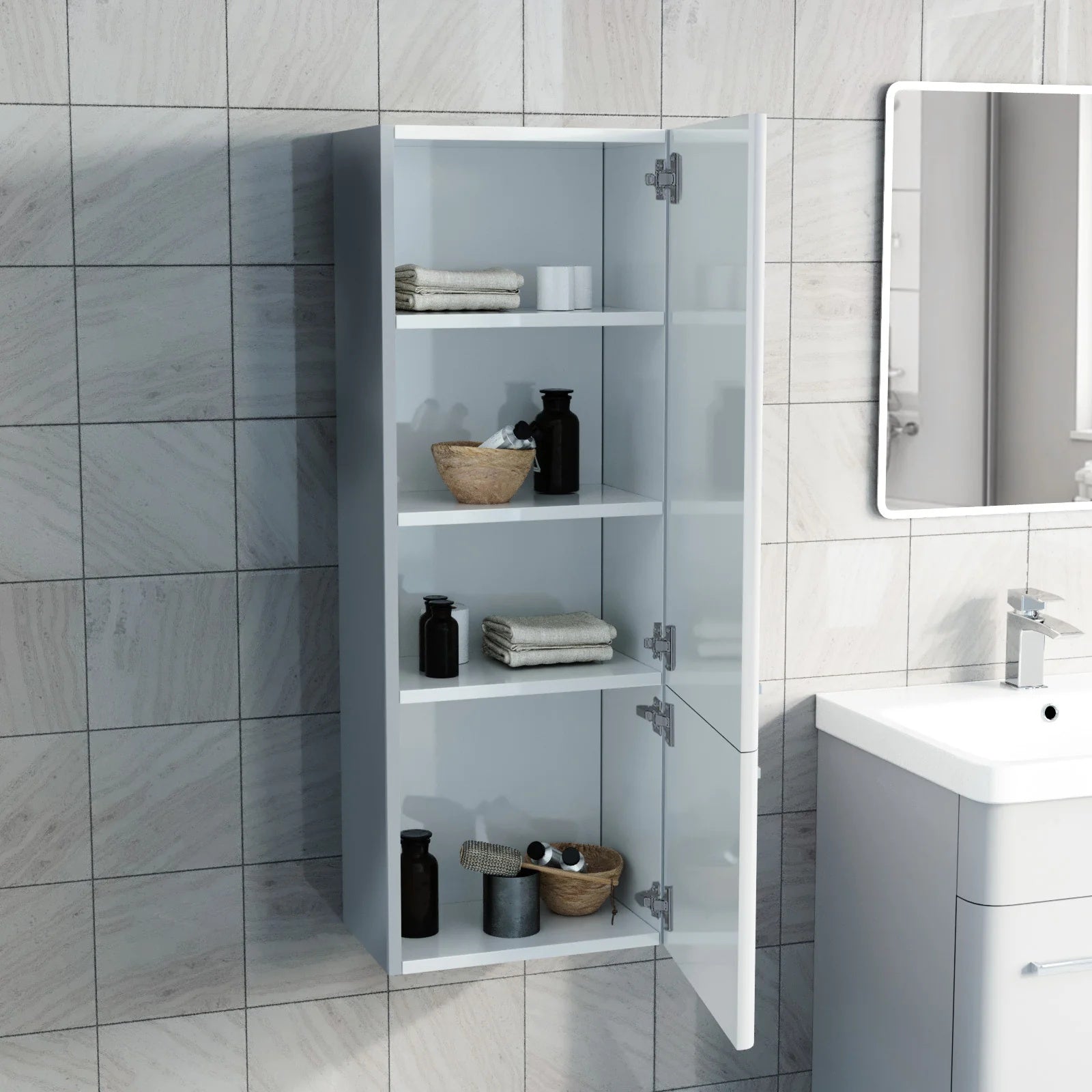 Afern Contemporary 1000mm Wall Hung Tall Cabinet - Grey