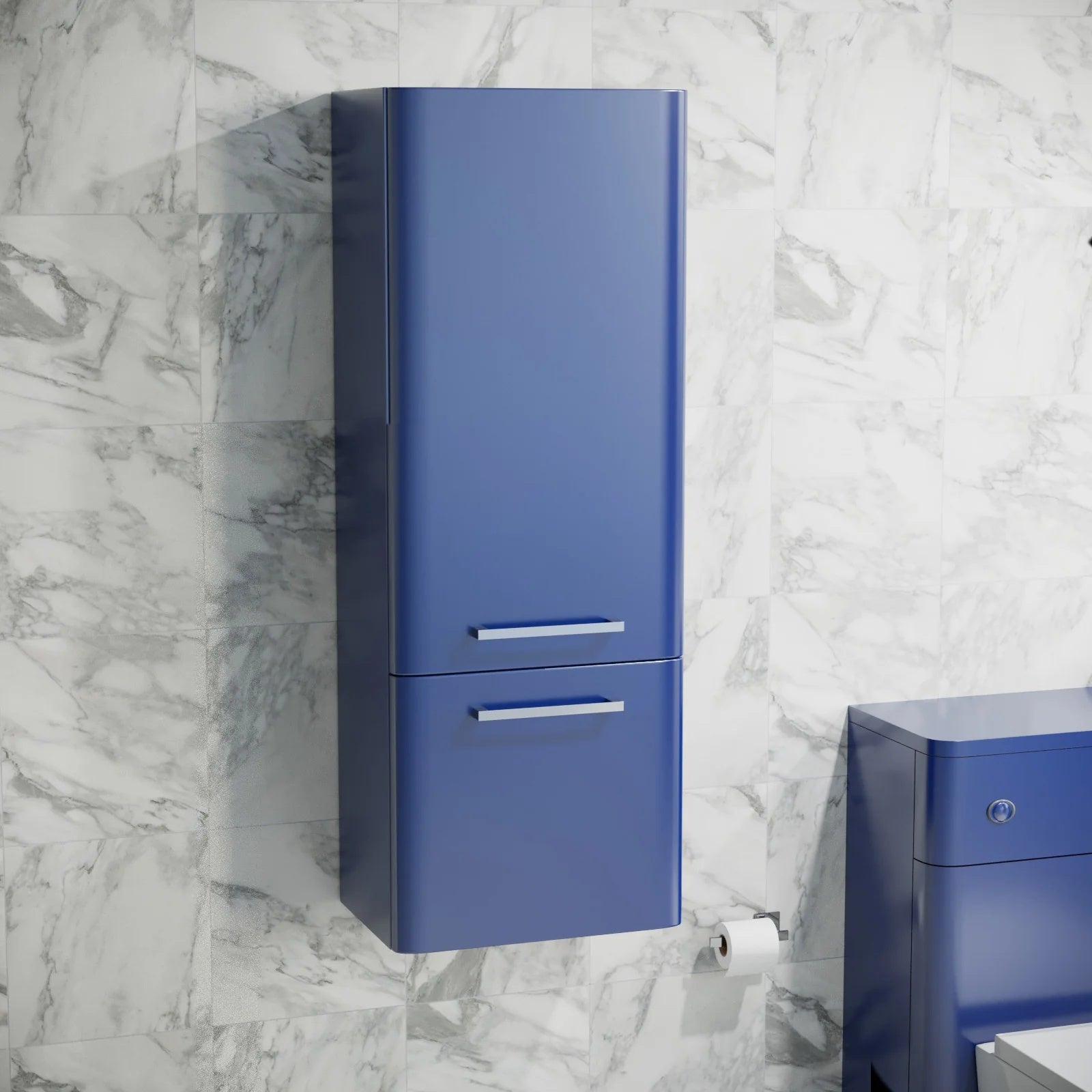 Afern Contemporary 1000mm Wall Hung Tall Cabinet - Navy