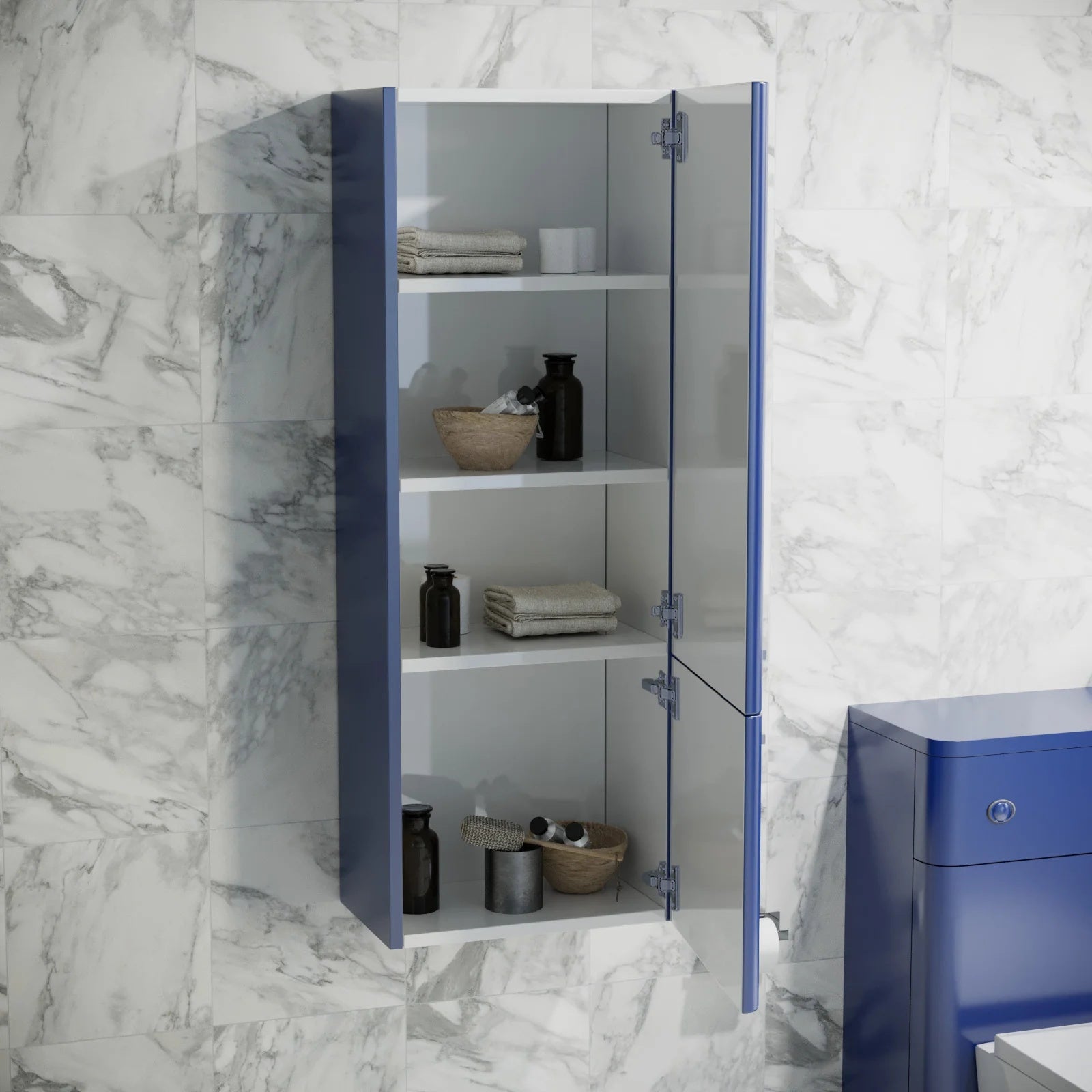 Afern Contemporary 1000mm Wall Hung Tall Cabinet - Navy
