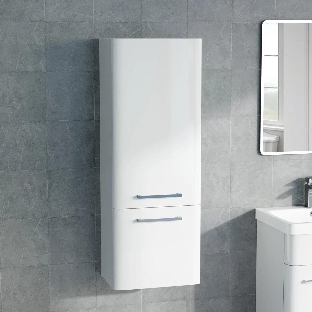 Afern Contemporary 1000mm Wall Hung Tall Cabinet - White