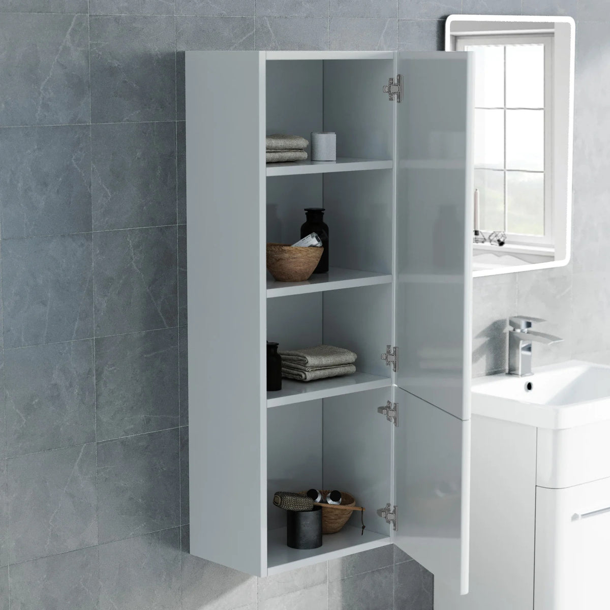Afern Contemporary 1000mm Wall Hung Tall Cabinet - White