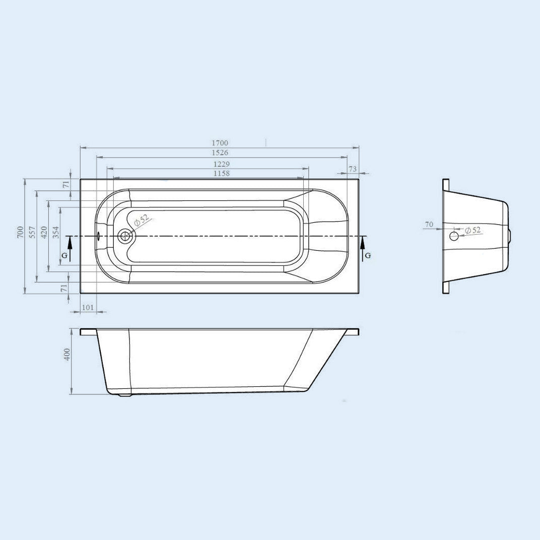 Modern White | Standard Round 1700mm x 700mm Single Ended Bath Tub With Leg Set | Bathroom Republic