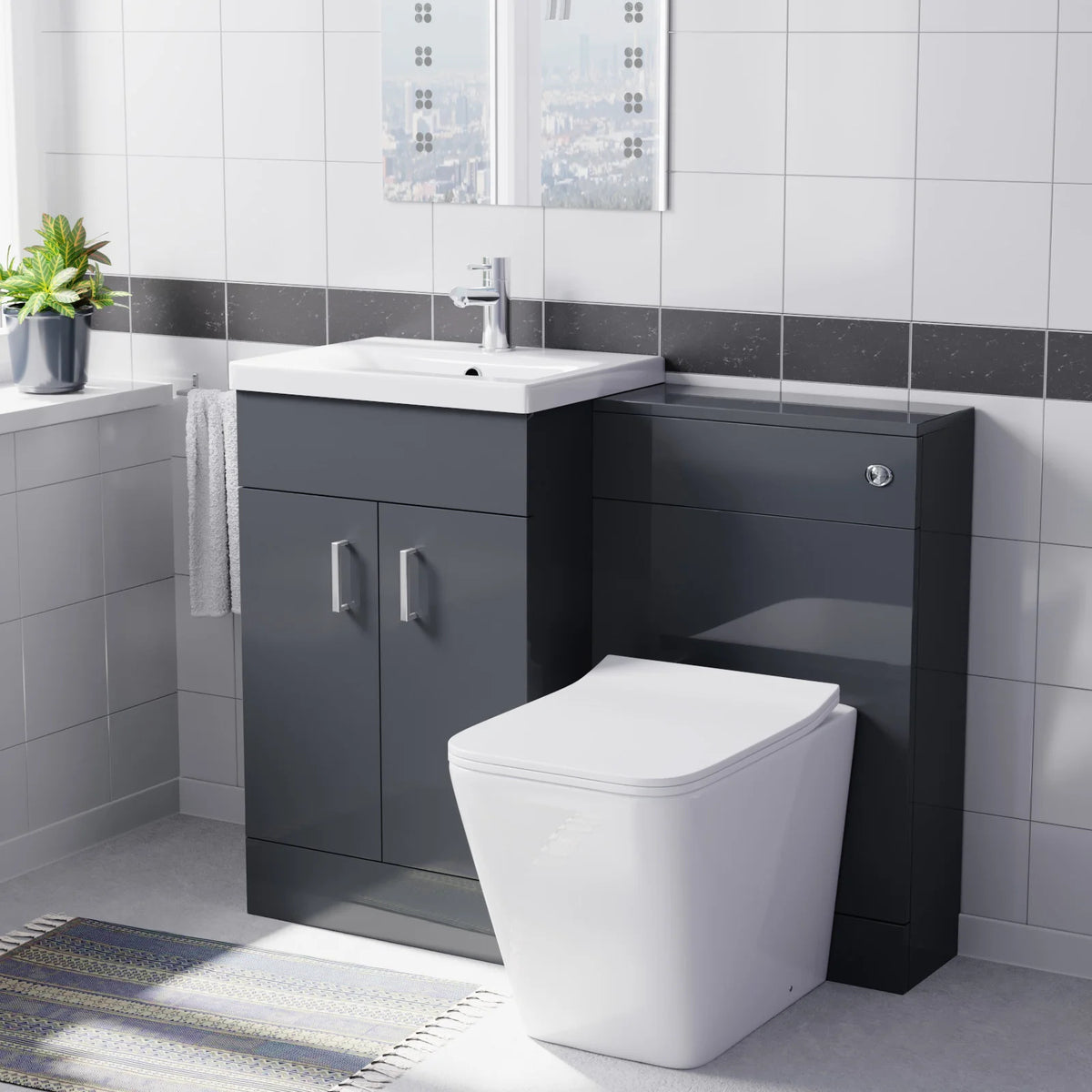Anthracite 1000mm Freestanding Doors Vanity With WC Unit & BTW Toilet Pan