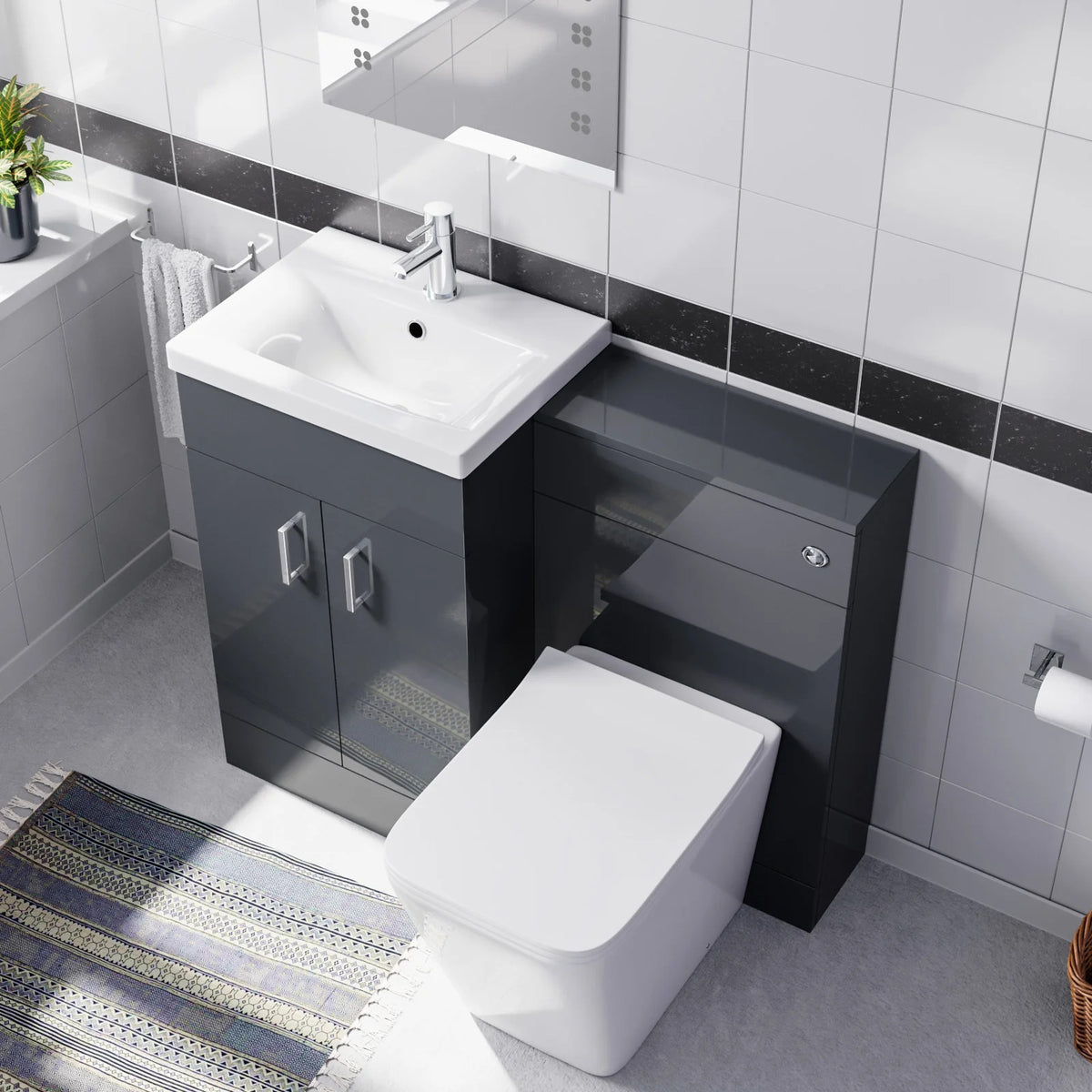 Anthracite 1000mm Freestanding Doors Vanity With WC Unit & BTW Toilet Pan