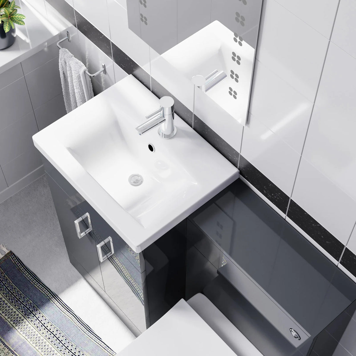 Anthracite 1000mm Freestanding Doors Vanity With WC Unit & BTW Toilet Pan