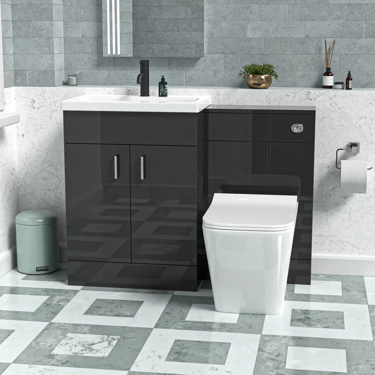 Anthracite 1100mm Freestanding Doors Vanity With WC Unit & BTW Toilet Pan