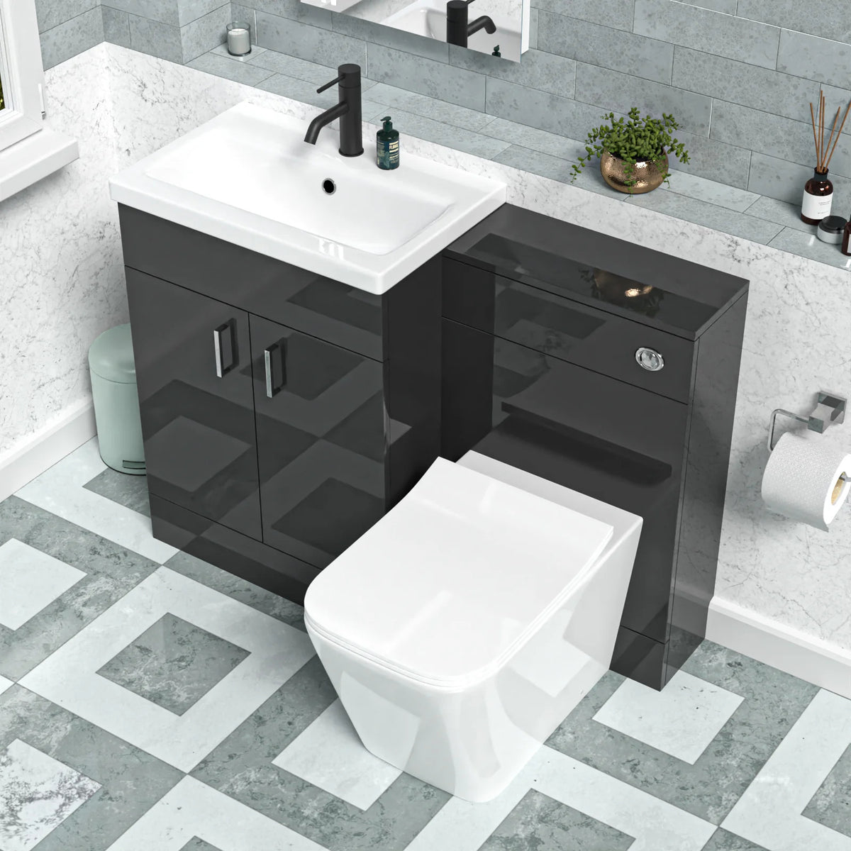 Anthracite 1100mm Freestanding Doors Vanity With WC Unit & BTW Toilet Pan