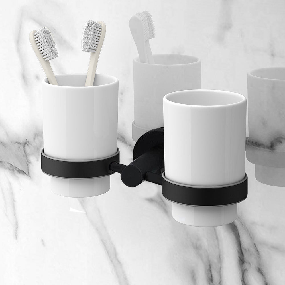 Modern Round Black Matte Double Tumbler Holder